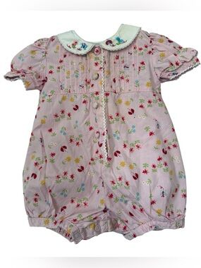 Vintage Class Club Cotton Floral Print Bubble Romper 6M Embroidered collar